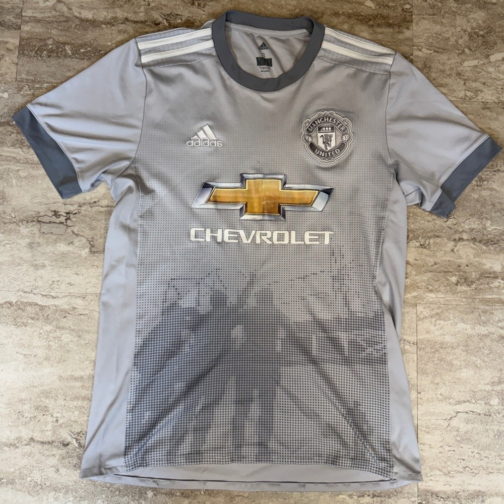 Adidas Manchester United 2017-18 Away Jersey Silver Grey Mens Small